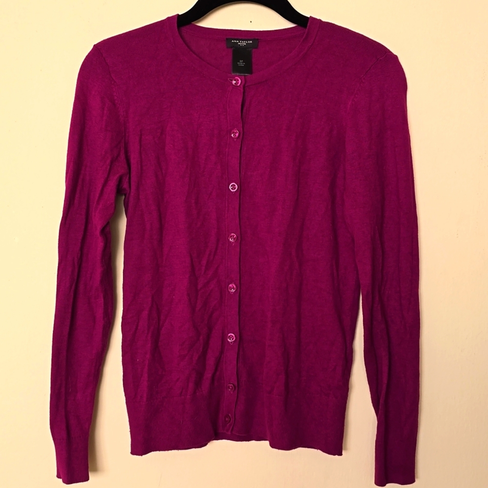 Ann Taylor Sweater Purple Cardigan Lightweight Stretch Womens Size SP